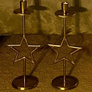 Vintage brass star candlestick holders